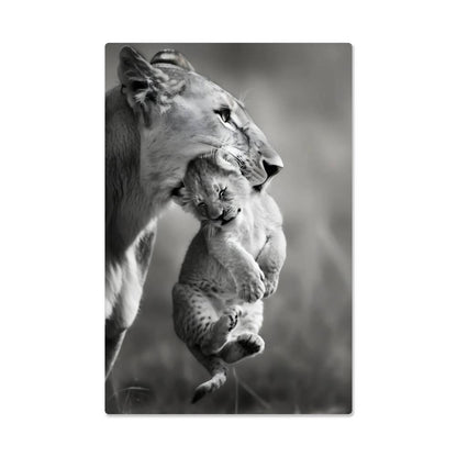 Lioness And Cub | Premium Gloss Metal Wall Art