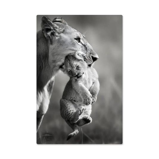 Lioness And Cub | Premium Gloss Metal Wall Art